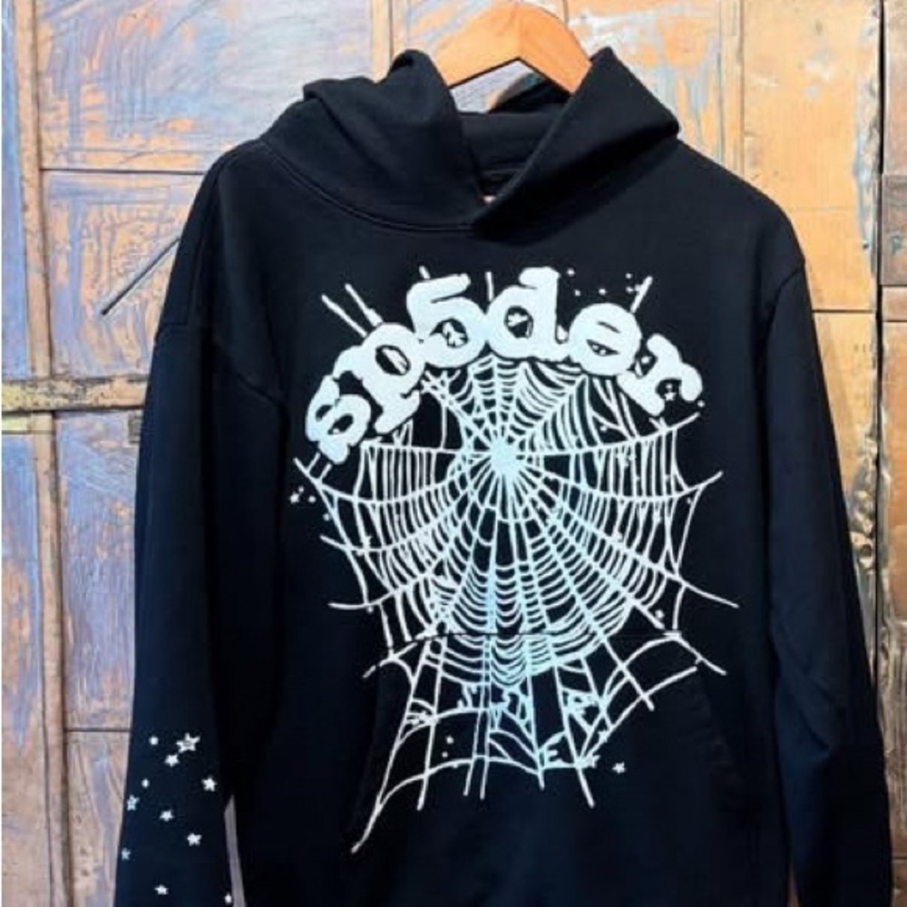 Black Graphic Hoodie with Spider Web Design